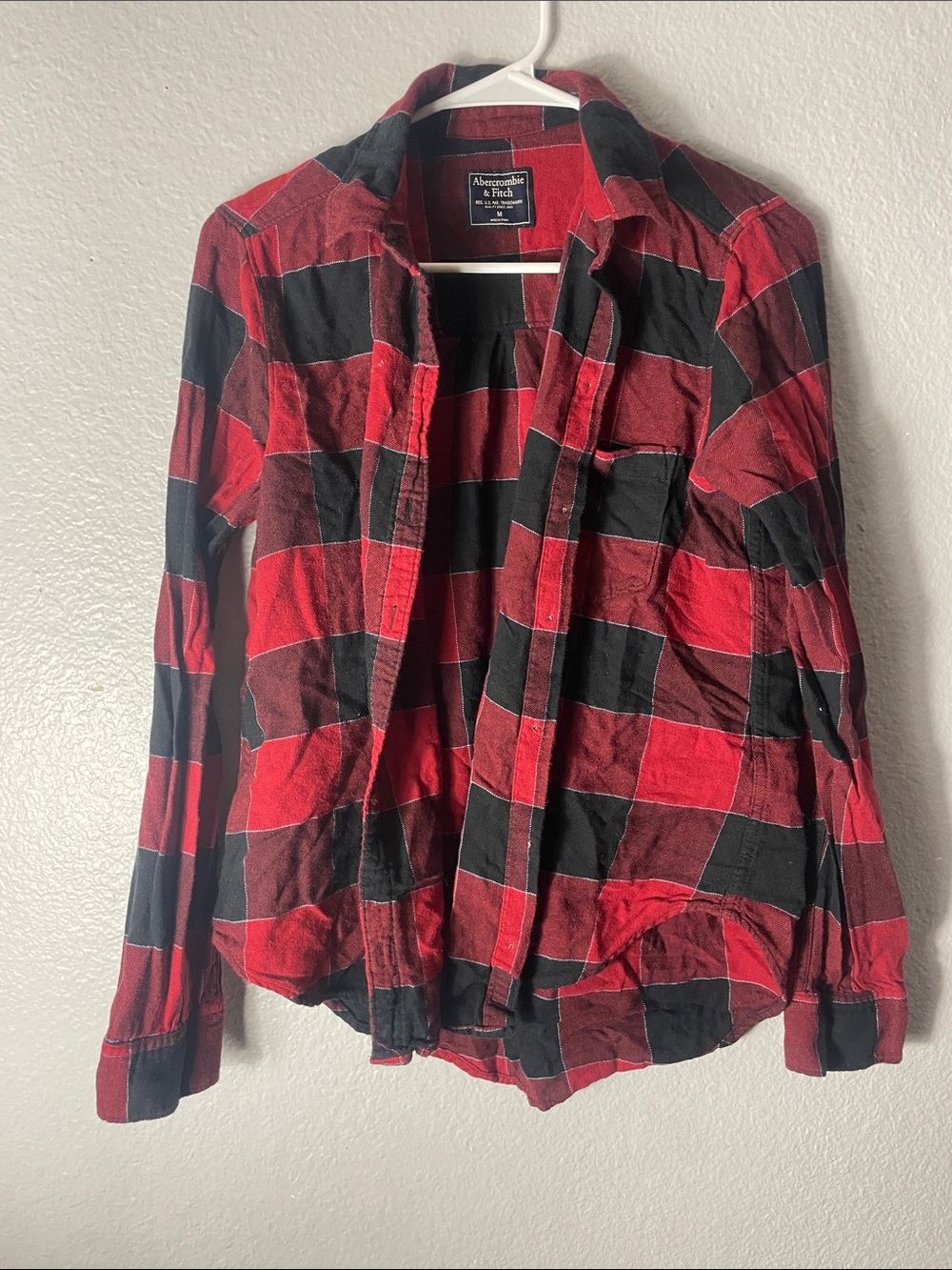 Abercrombie & Fitch Red and Black Plaid Button-Up Shirt